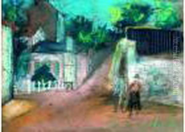  Deux Personnages Aupres Du Cabaret Du Lapin Agile  Oil Painting by Maurice Utrillo
