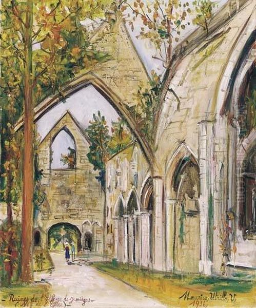 Ruines De L'abbaye De Jumieges. Seine Maritime. 1936. Oil Painting by Maurice Utrillo