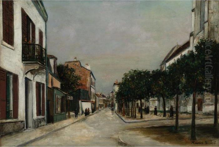 Rue Du Moutier Et Place De La Mairie A Villejuif Oil Painting by Maurice Utrillo