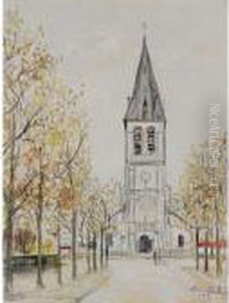 Eglise De Croissy (seine-et-oise) Oil Painting by Maurice Utrillo