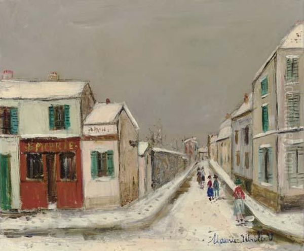 Rue De Montmartre Sous La Neige Oil Painting by Maurice Utrillo