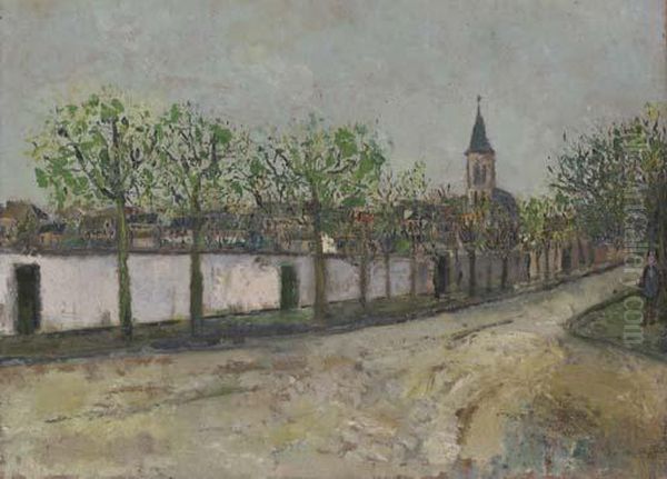 Eglise Et Rue De Montmagny Oil Painting by Maurice Utrillo
