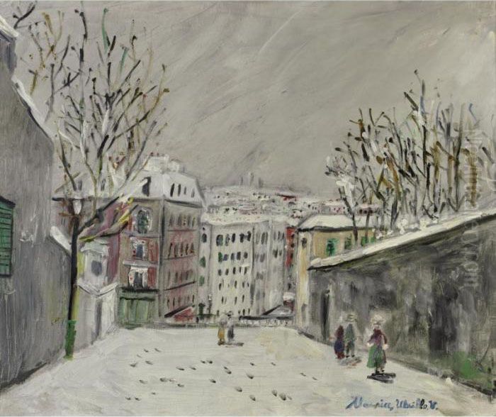 Rue Du Mont-cenis Sous La Neige Oil Painting by Maurice Utrillo