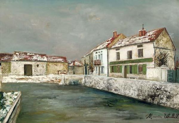 Maisons Devant L'abreuvoir Oil Painting by Maurice Utrillo