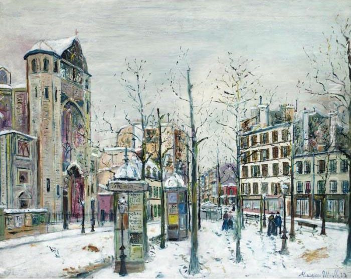 La Place Des Abbesses Sous La Neige Oil Painting by Maurice Utrillo