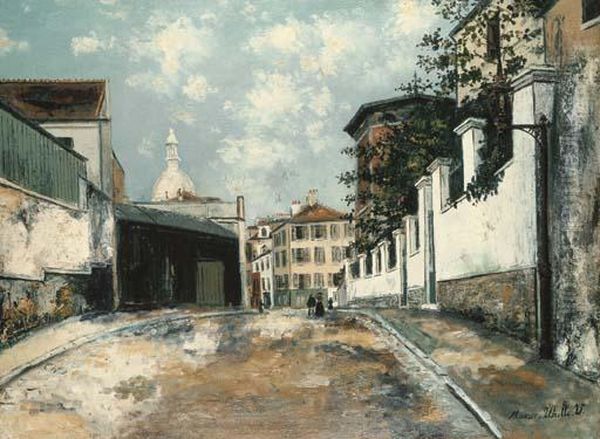 La Rue Norvins A Montmartre Oil Painting by Maurice Utrillo