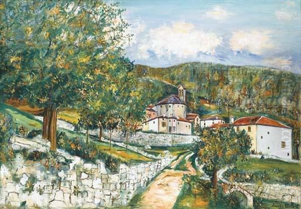 L'eglise De Planes (pyrenees Orientales) Oil Painting by Maurice Utrillo
