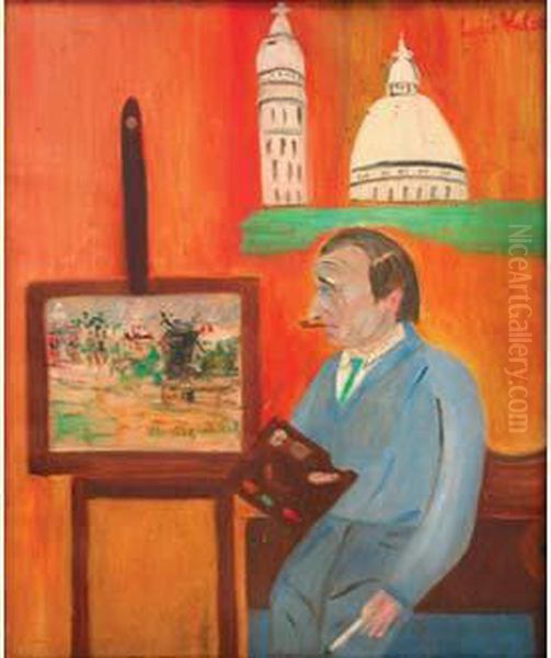 Et Lucie Valore.
 Maurice Utrillo A Son Chevalet Oil Painting by Maurice Utrillo