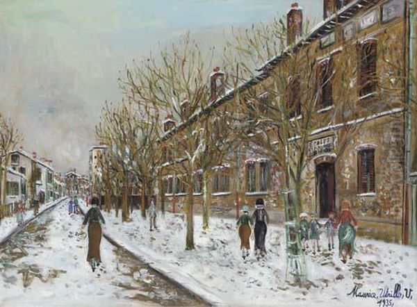 Ecoles Communales De Bobigny, Sous La Neige Oil Painting by Maurice Utrillo