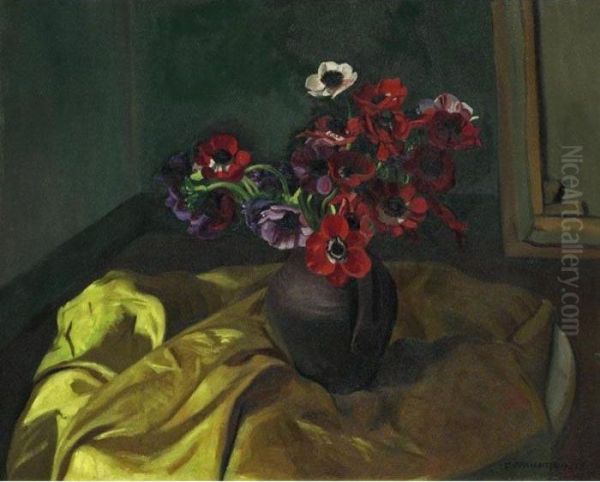 Anemones Rouges Et Violettes 1915 Red And Violet Anemones 1915 Oil Painting by Felix Edouard Vallotton