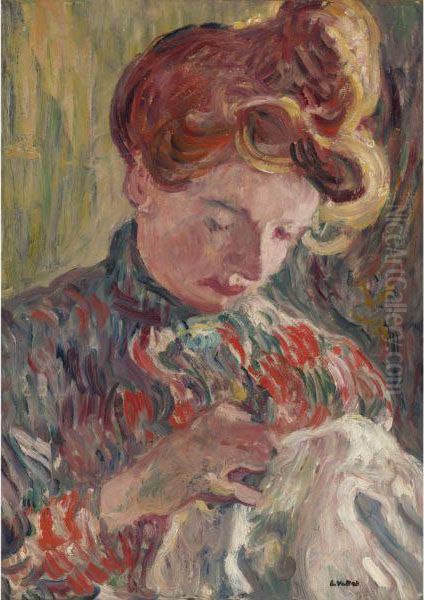 Madame Valtat Cousant Oil Painting by Louis Valtat