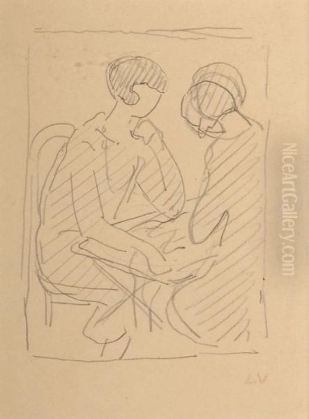 Deux Femmes Autour D'une Table Oil Painting by Louis Valtat