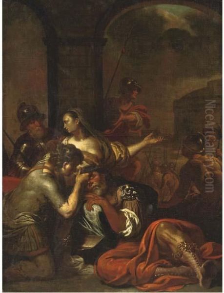 Samson And Delilah Oil Painting by Adrian Van De Velde