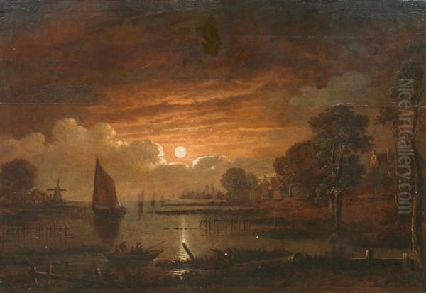 Mondscheinlandschaft. Oil Painting by Aert van der Neer