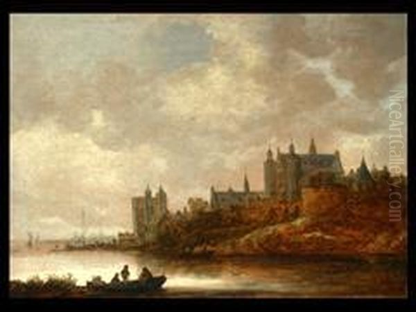 Flusslandschaft Mit Fischern Und Einer
Befestigten Stadt Im Vordergrund Oil Painting by Jan van Goyen