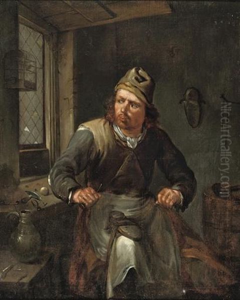 A Cobbler In His Workshop Oil Painting by Egbert Jaspersz. van, the Elder Heemskerck