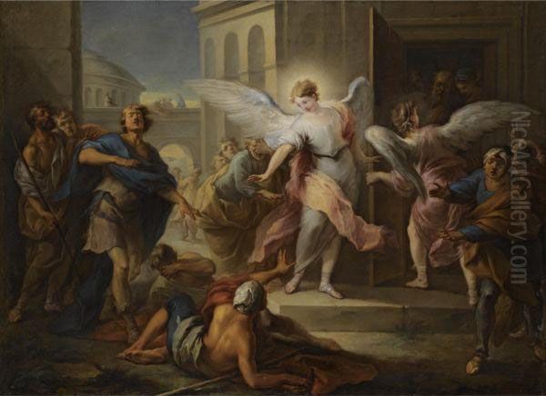 The Blinding Of The Inhabitants Of Sodom Oil Painting by Carle van Loo