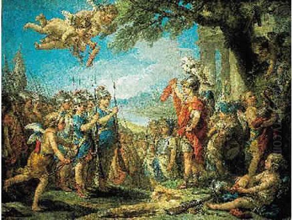 L'entrainement Militaire Des Cupidons Oil Painting by Carle van Loo