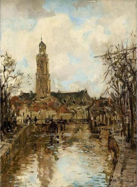 View Of The St. Jan, Gouda Oil Painting by Johann Hendrik Van Mastenbroek