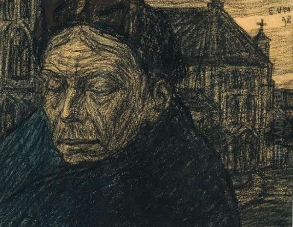 Vrouw Voor Kerk Oil Painting by Eugeen Van Mieghem