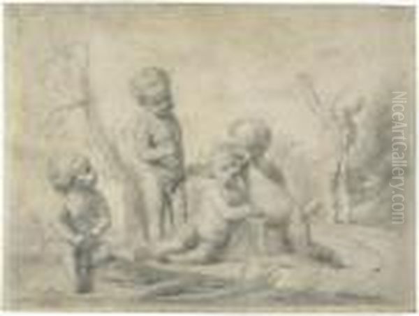 Sechs Putten Beim Spiel Oil Painting by Willem van Mieris