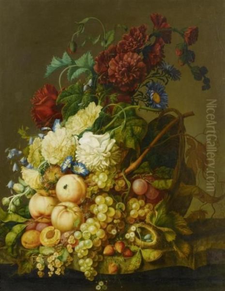 Still Life Of Flowers And Fruits. Oil Painting by Jan van Os