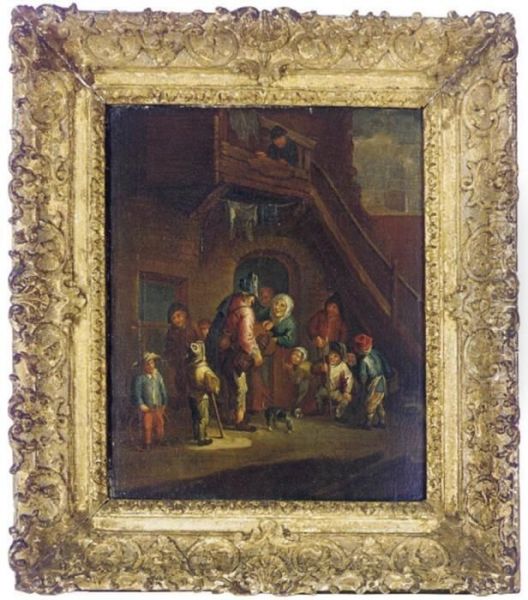 A Musician Surrounded By Townsfolk Oil Painting by Adriaen Jansz. Van Ostade