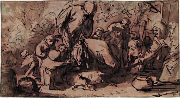 Das Schweineschlachten Oil Painting by Adriaen Jansz. Van Ostade