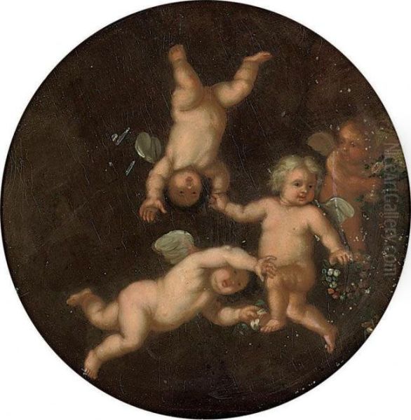Putti Disporting Oil Painting by Cornelis Van Poelenburch