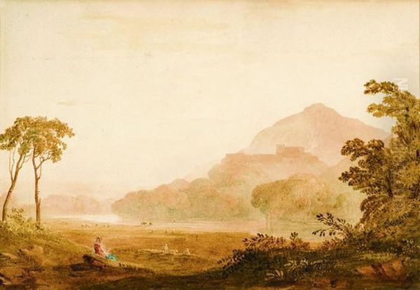 Sheep Grazing By A Stream Oil Painting by John Varley