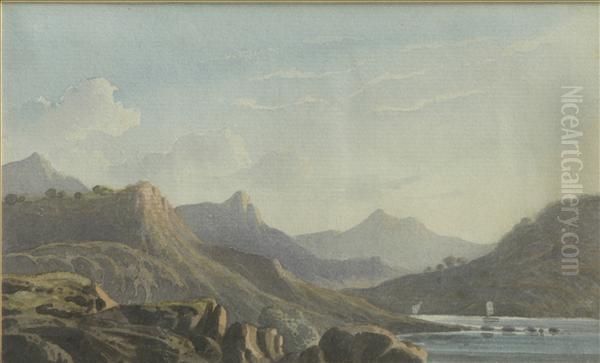 Varleyacross The Village To 
Themountains A Mountainous Landscapetwo, Watercoloursthe Larger 14.5cmx 
20cm Oil Painting by John Varley