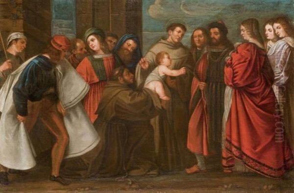 Le Miracle Du Nouveau-ne Oil Painting by Tiziano Vecellio (Titian)