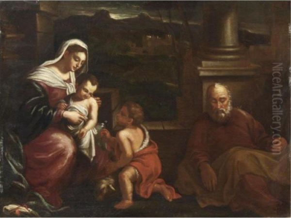 Sacra Famiglia Con San Giovannino Oil Painting by Tiziano Vecellio (Titian)