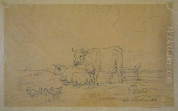 Vache Oil Painting by Eugene Joseph Verboeckhoven