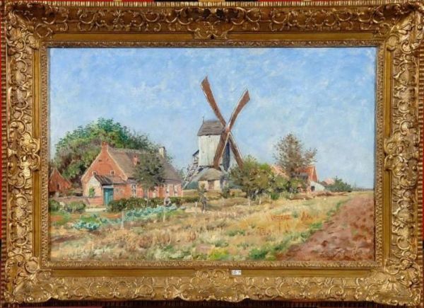 Paysage Anime Au Moulin A Vent Oil Painting by Isidore Verheyden