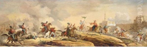 Skirmish Between French Hussars And Egyptian Cavalry Oil Painting by Carle Vernet