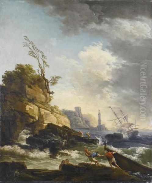 Marina Con Scena Di Naufragio Oil Painting by Claude-joseph Vernet