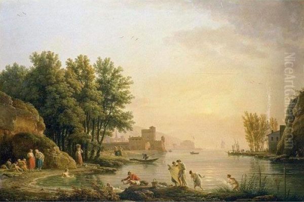 Landscape With Bathers Oil Painting by Claude-joseph Vernet