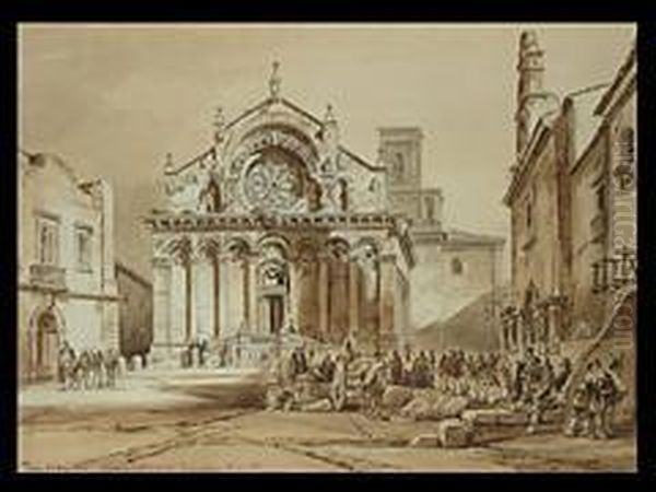 Platz Bei Rom Oil Painting by Achille Vianelli
