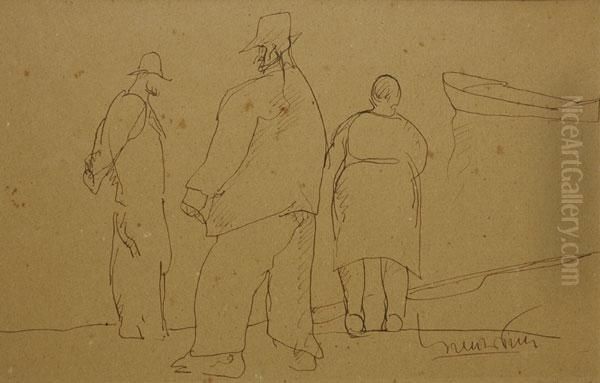 Figure Al Porto, 1927-30 Oil Painting by Lorenzo Viani