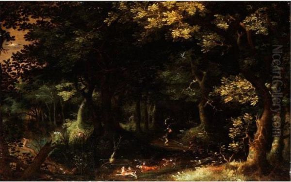 Waldinneres Mit Jagdszene Oil Painting by David Vinckboons I