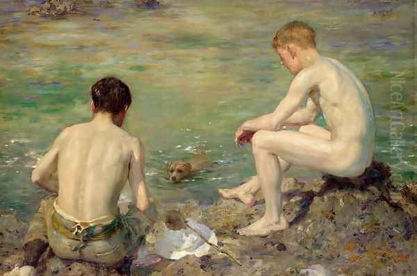 Three Companions Oil Painting by Henry Scott Tuke