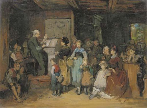 Schuleinschreibung: Enlisting For School Oil Painting by Franz Von Defregger