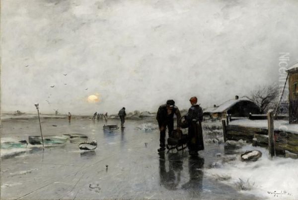 Strandlandskap I Vinterskrud Med Figurstaffage Oil Painting by Wilhelm von Gegerfelt