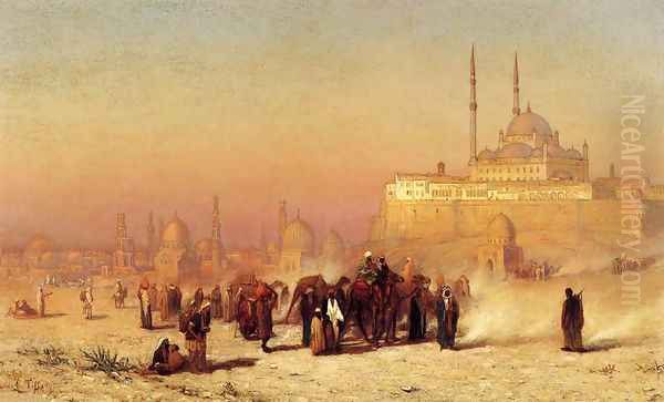 On the Way between Old and New Cairo, Citadel Mosque of Mohammed Ali, and Tombs of the Mamelukes Oil Painting by Louis Comfort Tiffany