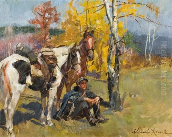 Odpoczynek Oil Painting by Wojciech Von Kossak