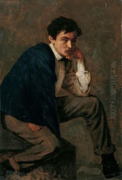 Sitzender Jungermann Oil Painting by Lenbach Franz Von