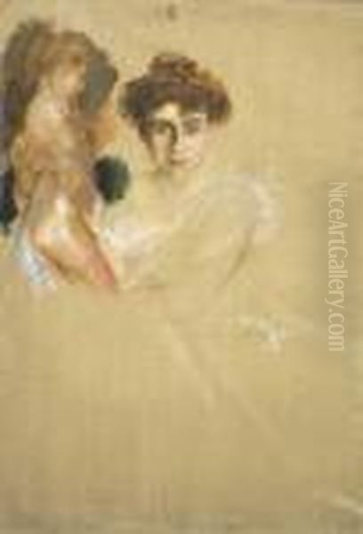 Bildnis Der Frau Vonbleichroder Mit Kleinem Kind Oil Painting by Lenbach Franz Von
