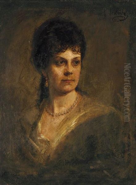Damenportrait Oil Painting by Franz von Lenbach