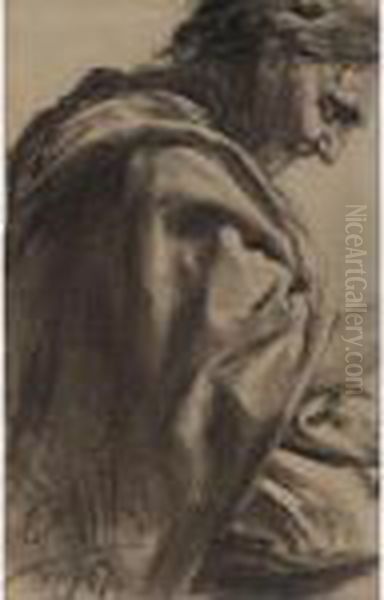 Die Alte (study Of An Old Lady) Oil Painting by Adolph von Menzel